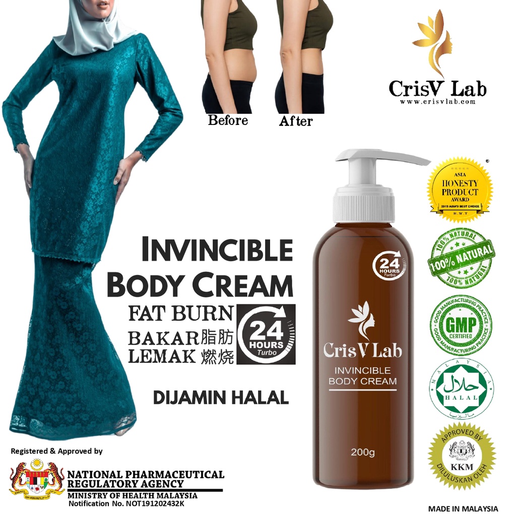 Invincible Body Cream CrisV Lab Slimming Cream Fat Burn KKM Approved