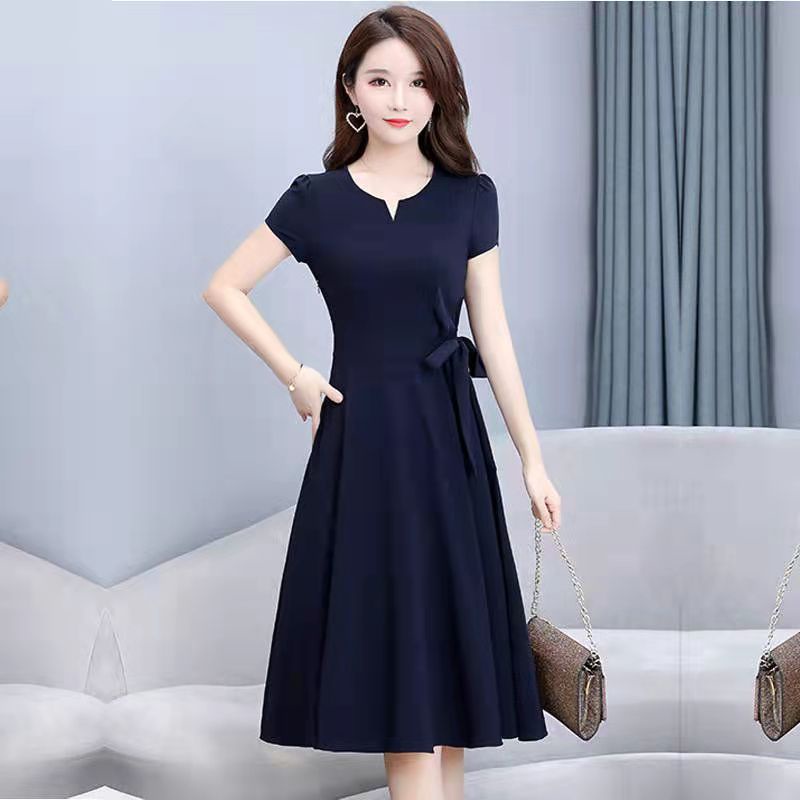 👗Fashion Dress Women Summer Waist Slimming Mid-Length Short Sleeve ...