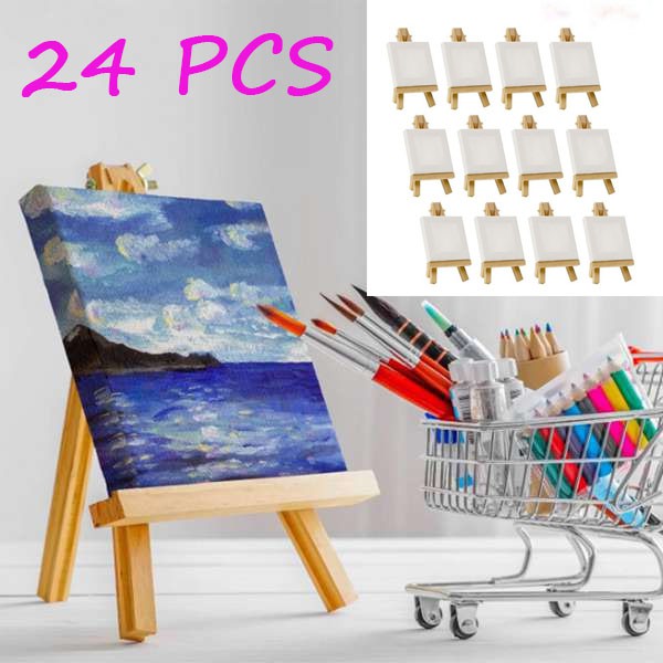 Mini Canvases, Small Painting Canvas with Mini Easel 10x10 cm Art