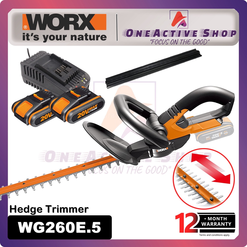 WORX 20V Cordless Hedge Trimmer WG260E.5 1 Year Warranty WORX