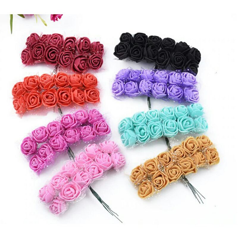 12pieces mini rose artificial flower foam rose pink and cream white ...