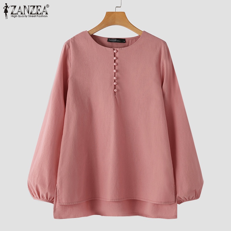ZANZEA Women Casual Loose Button Up Shirt Solid Loose Side Slit
