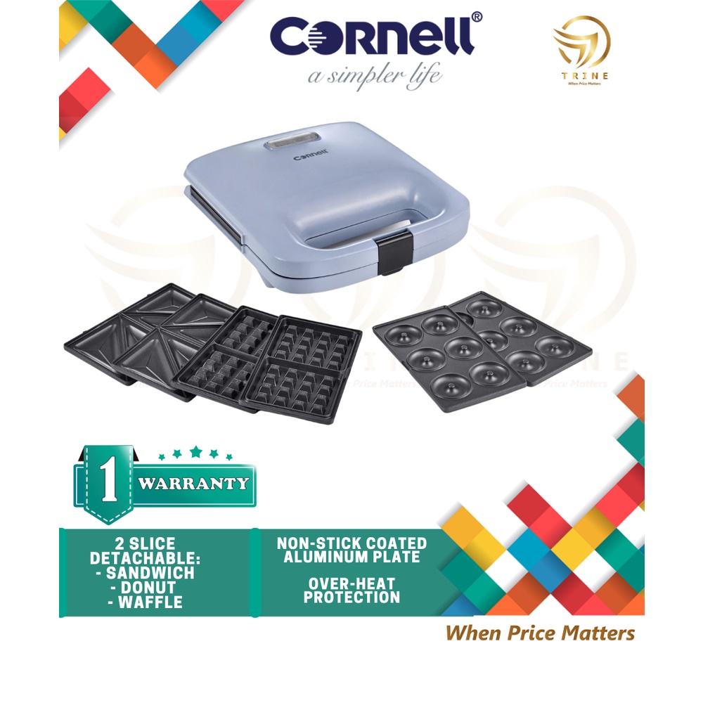 Trio Waffle Maker TWM9017 TWM9017/ Cornell Blue Bae 3 in 1 Non Stick Snack Maker Donut Waffle