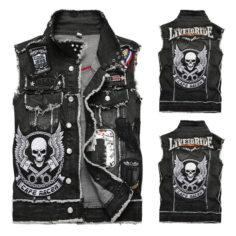 Punk sleeveless denim jacket best sale