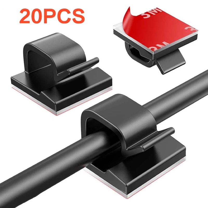 20PC Cable Clips 3M Self Adhesive Cord Management Black Wire Holder