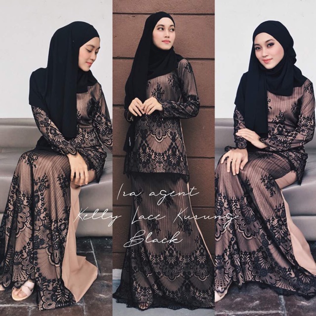 Baju raya 2018 Kelly lara lace kurung black Shopee Malaysia