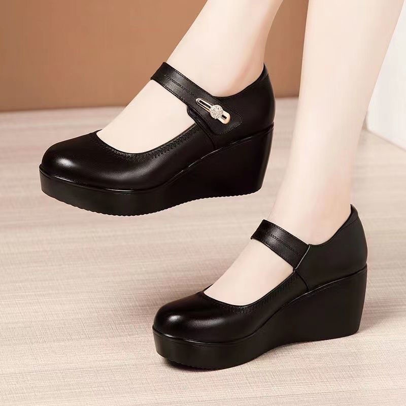 , Wedge Shoes Shoes round Toe Buckle Women's Shoes for Work | Shopee ...