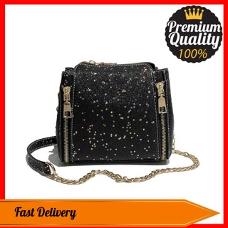 Mini Colorful Rhinestone Glitter Metal Chain Crossbody Bag, Pu