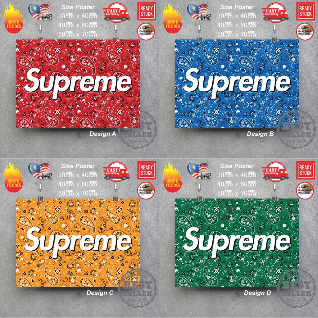 Ready Stock Supreme x paisley texture Streetwear poster