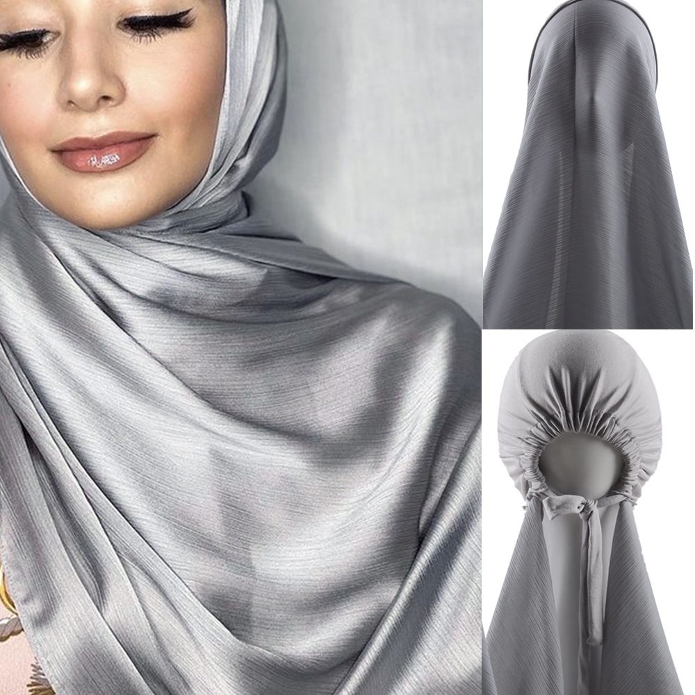 Instant Needleless Satin Silk Tudung Hijab Crinkle Satin Silk