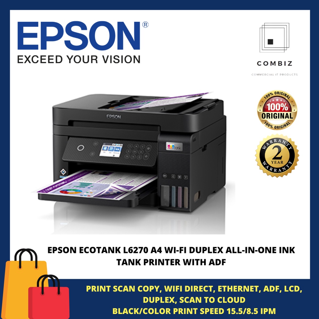 EPSON ECOTANK L6270 A4 WI-FI DUPLEX ALL-IN-ONE INK TANK PRINTER WITH ...