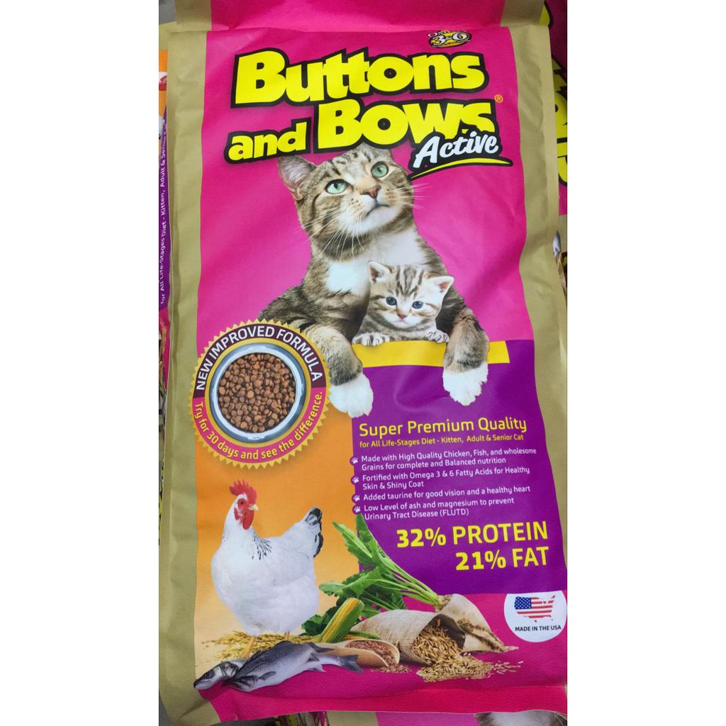 Buttons and store bows cat food