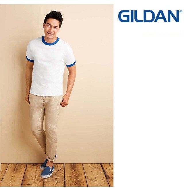 Gildan Adult Ringer T-Shirt ~ White/Royal 76600 | Shopee Malaysia