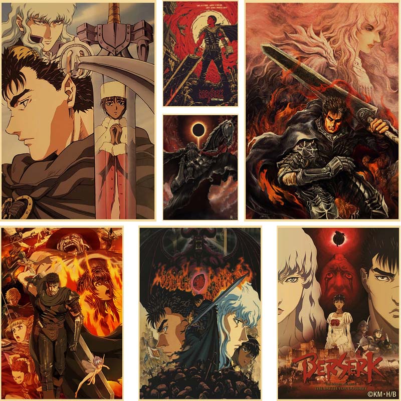 42X30CM Classic Anime Berserk Poster Retro Kraft Paper Swordsman ...