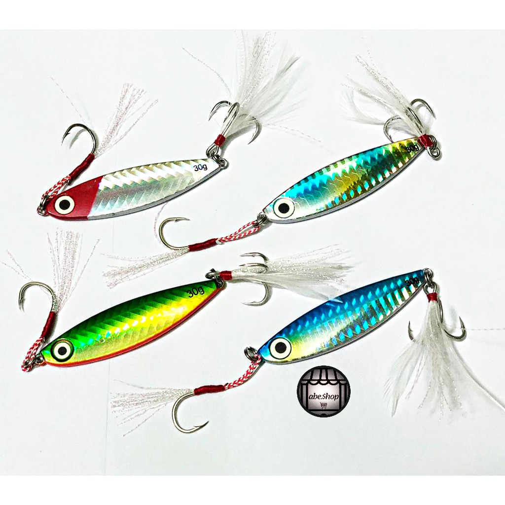 High Quality 30g Slow Metal Jigs/Fishing Lures / Slow Pitch Jigging Jigs  with feathered Assist Hooks