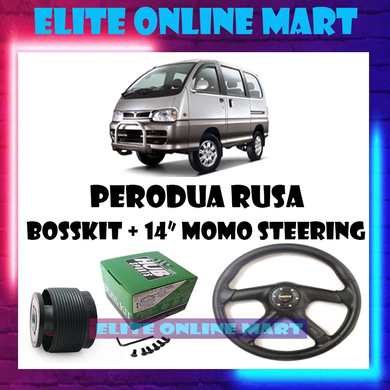 PERODUA RUSA 14'' MOMO STEERING WHEEL WITH BOSSKIT SET READY STOCK ...