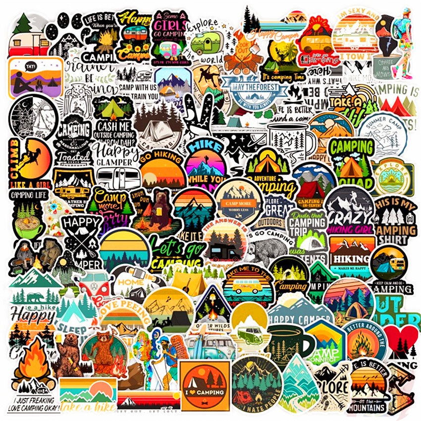 100Pcs/Set Outdoor Hiking Adventure Travel Series B Stickers Waterproof ...