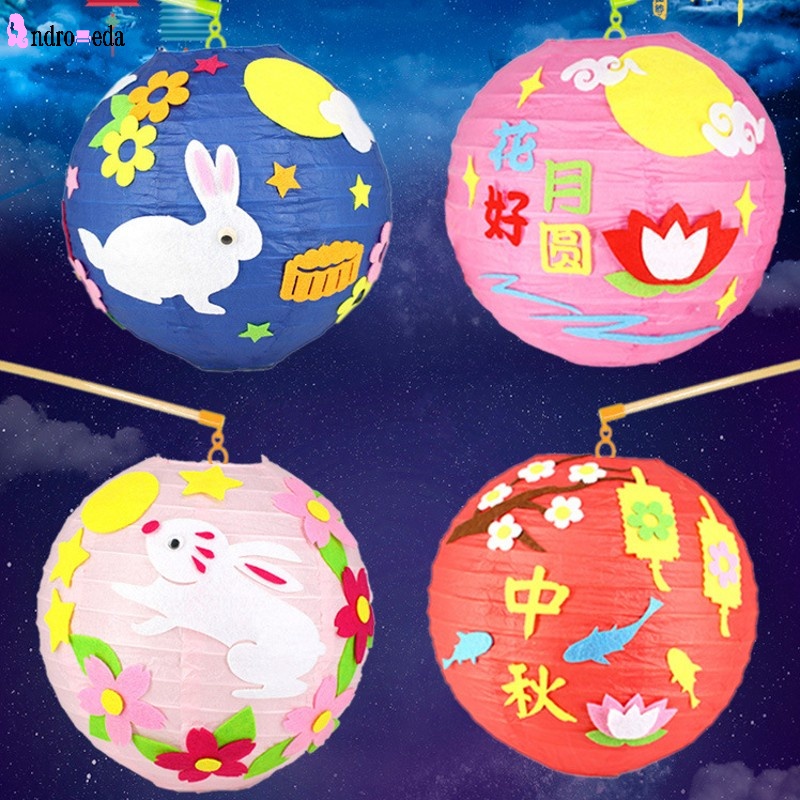 1pc DIY Cartoon Animals MidAutumn Festival Portable LED Paper Lantern for Children Diy Foldable