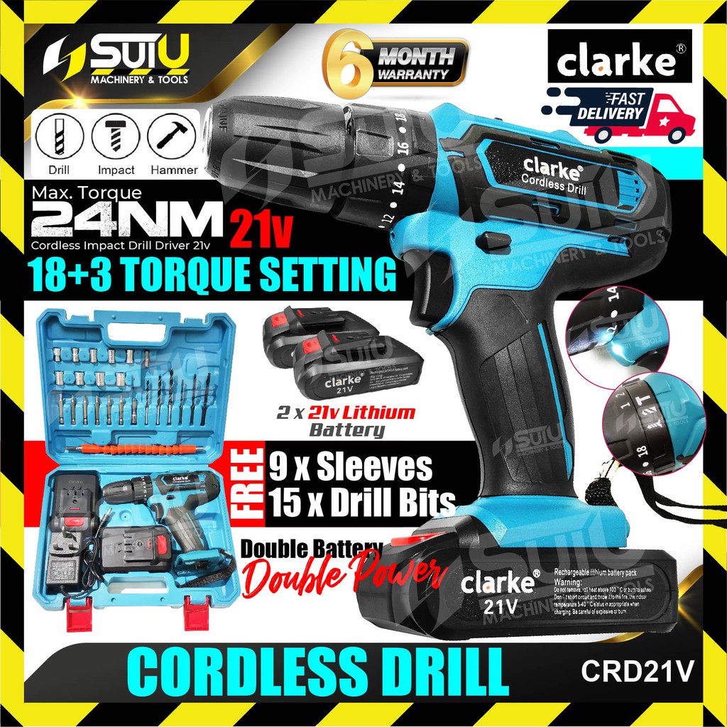 【value Buy】clarke Crd21v 24nm Cordless Impact Hammer Drill Set Li Ion