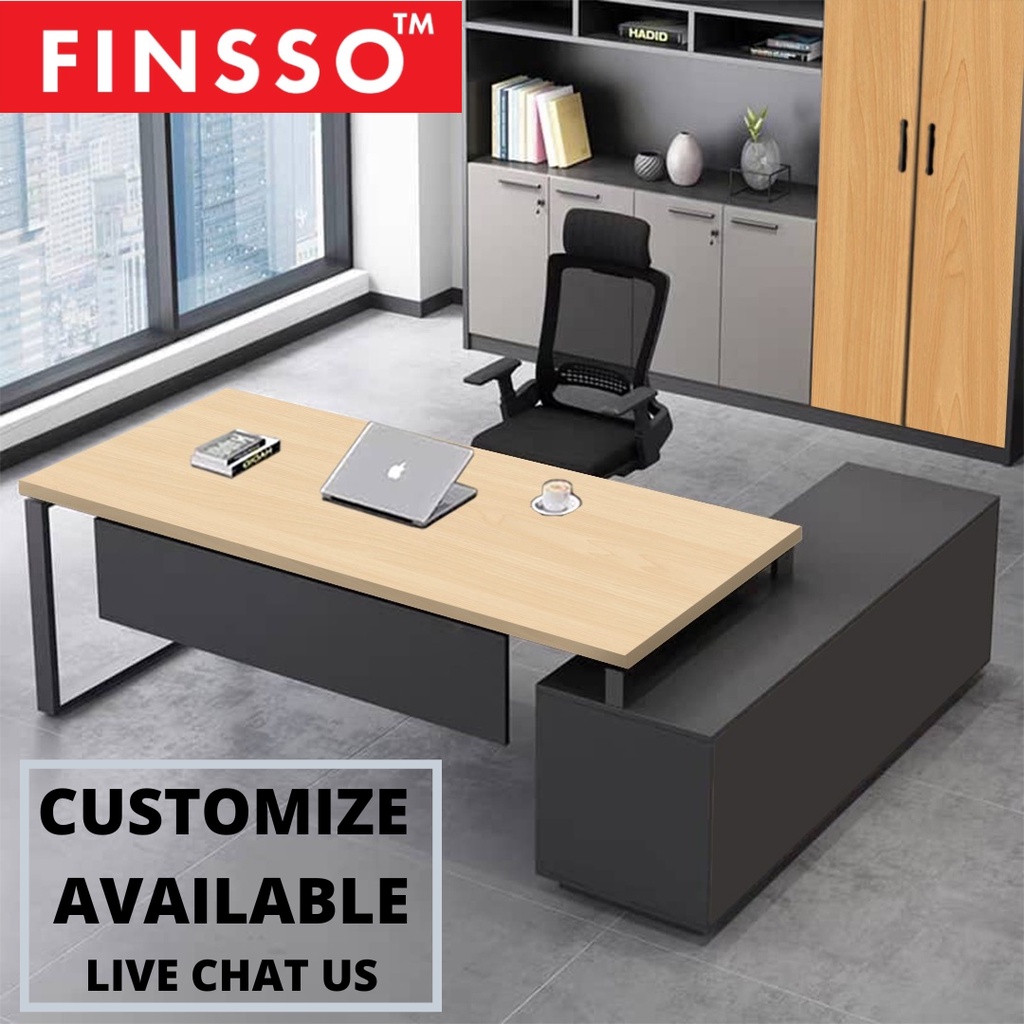 FINSSO: CEO OFFICE TABLE WITH RACK / Director table with rack / Meja