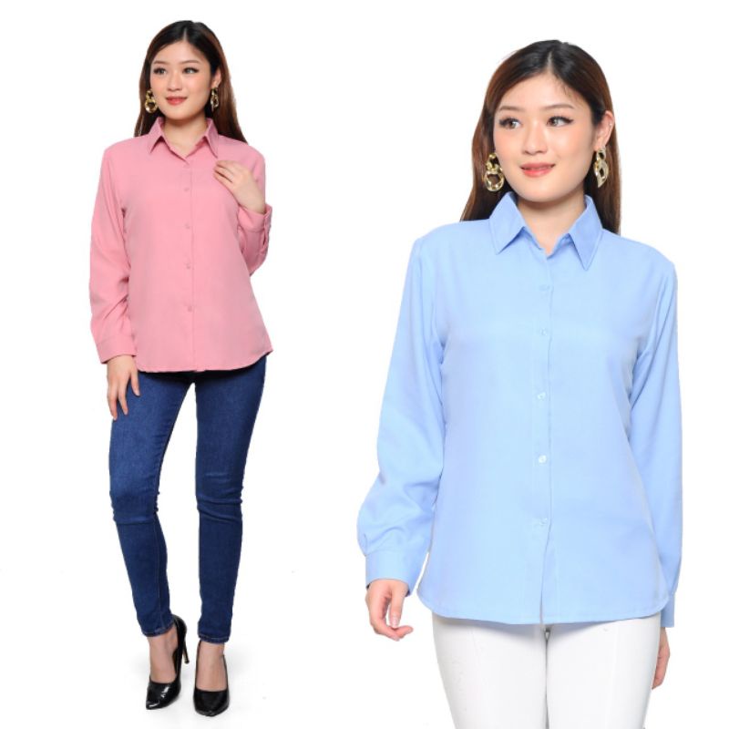 KEMEJA PUTIH HITAM Women's Office Work Formal Shirts White Black Plain ...