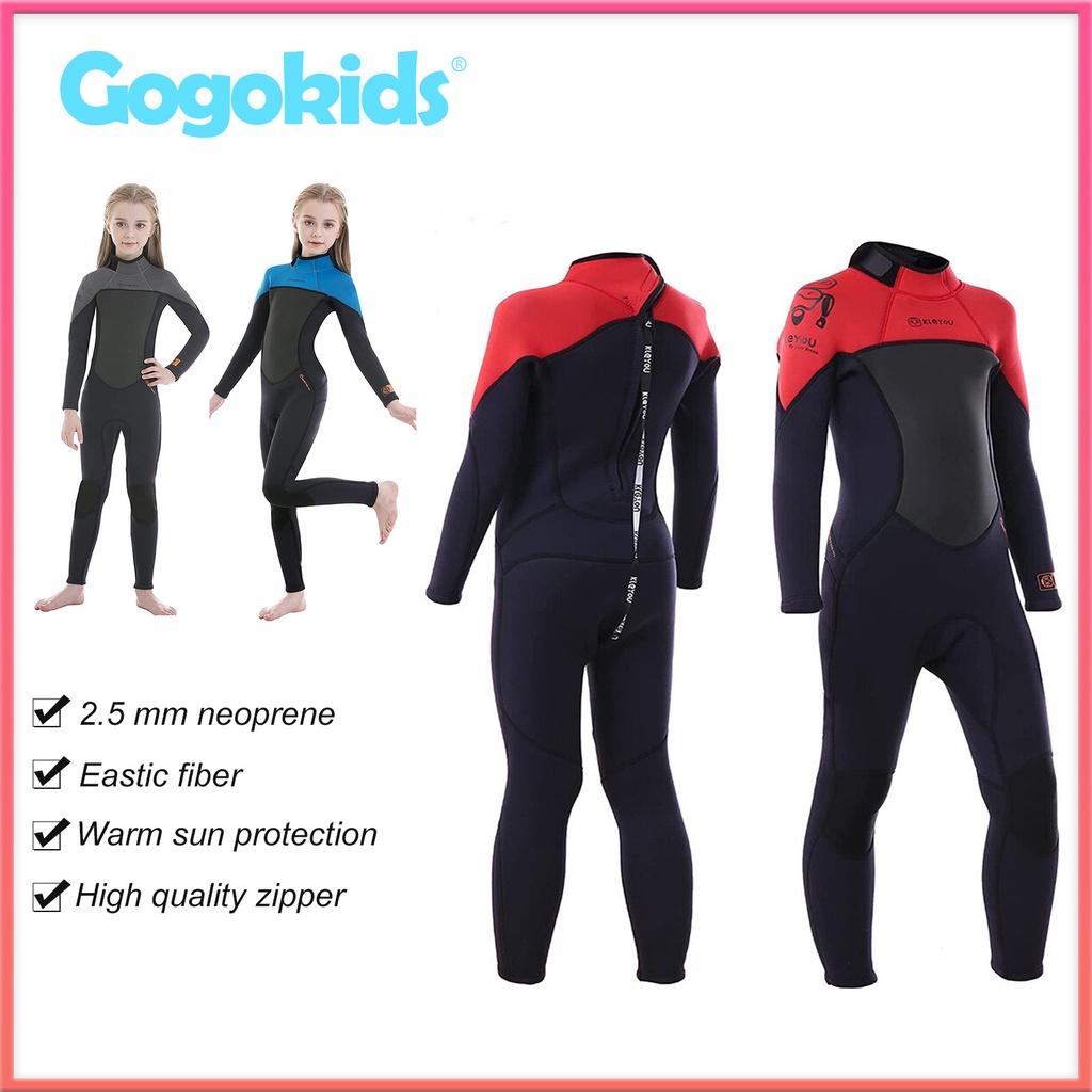 Gogokids Kids Full Wetsuit 2.5mm Neoprene Thermal Swimsuit Youth Boys Girls  Onepiece UV Protection Length Dive Suit for Children Diving Surfing