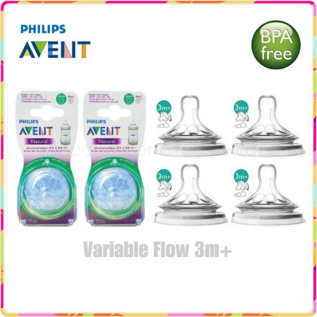 Philips Avent Natural Teat Nipple Puting Botol Variable Flow Teat 3m