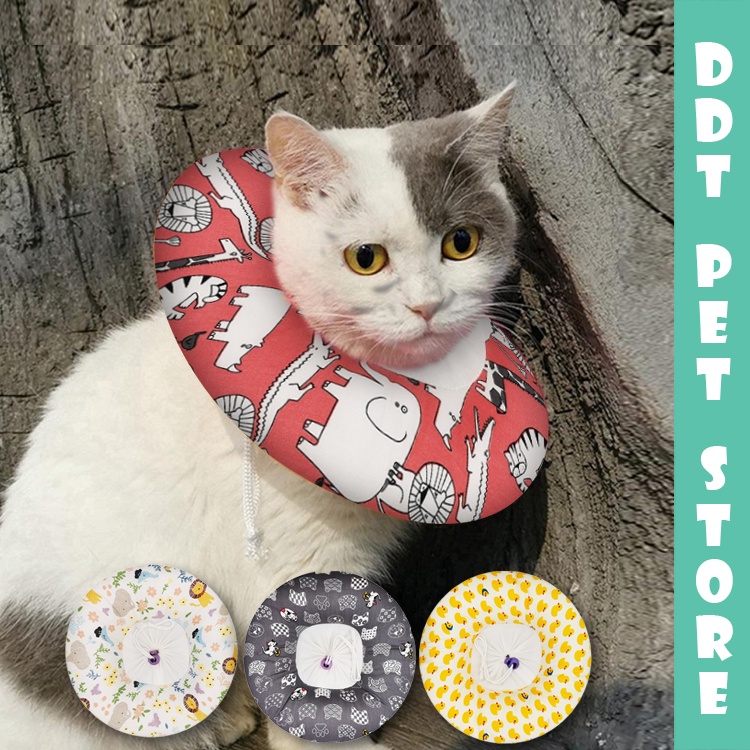 Pet Elizabeth Collar Adjustable Neck Collar Cotton E-Collar With Cute ...