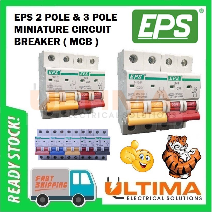 Eps 2 Pole And 3 Pole 6ka Miniature Circuit Breaker [mcb] 20a 32a 40a 63a 100a Sirim Approved