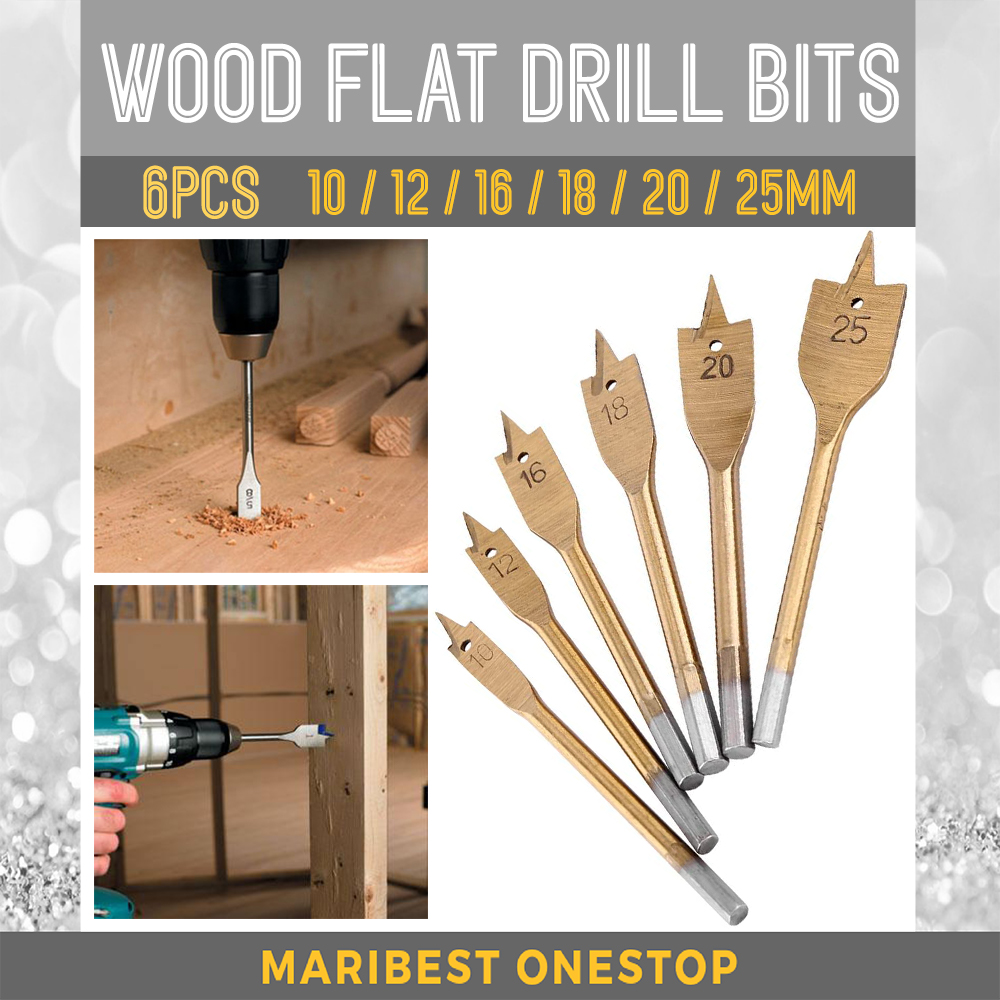 6PCS 10 12 16 18 20 25MM WOOD FLAT HEX SHANK DRILL BITS SET WOODWORKING SPADE HOLE CUTTER DRILL BITS SET Shopee Malaysia