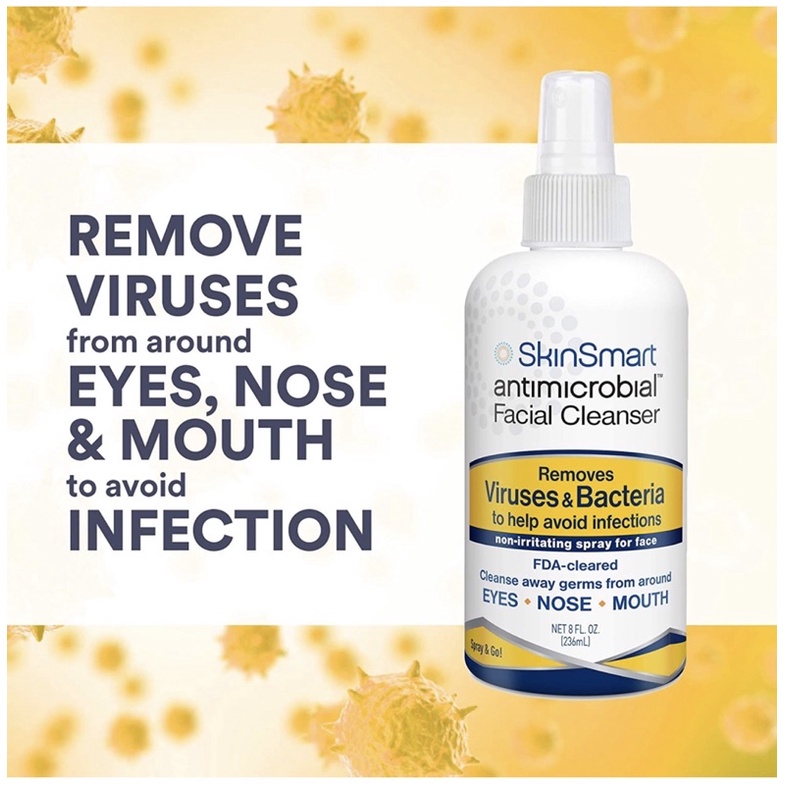 SkinSmart Antimicrobial Facial Cleanser Spray to Remove Viruses and Bacteria Around Eyes, Nose