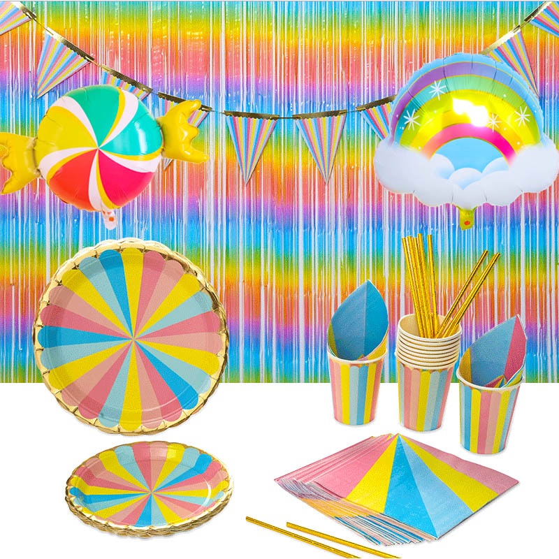 Rainbow Candy Party Disposable Tableware Cup Plate Straws Adult