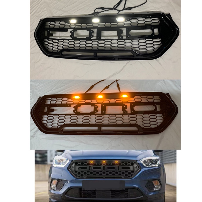 Glossy Black Grille Front Bumper Mask Mesh Amber Led Racing