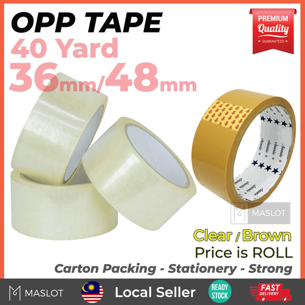 OPP STATIONERY TAPE 36MM/48MM Clear, Transparent, Brown /ROLL Salotape ...