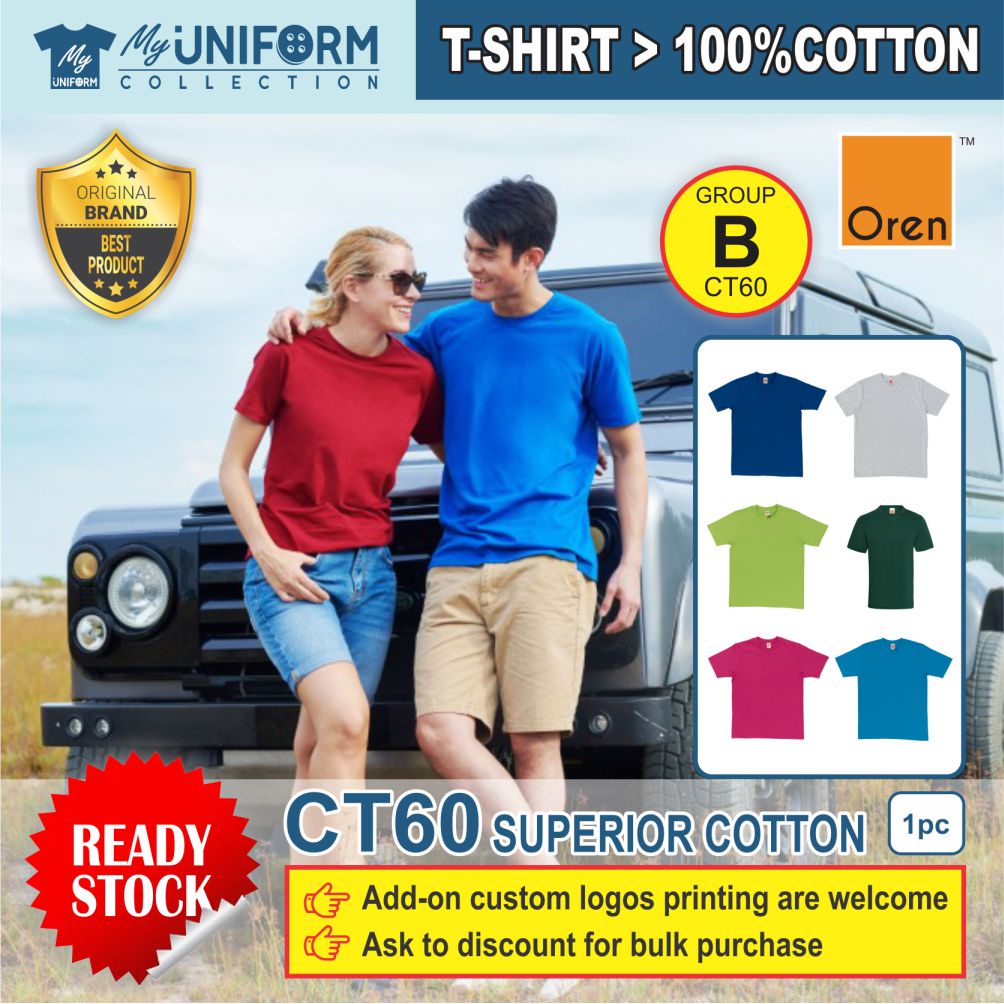 [Original Brand] Oren Sport CT60 Unisex Superior Cotton Round Neck T-Shirt  (Group B) / O-Neck / Customize Logo Tee / CT