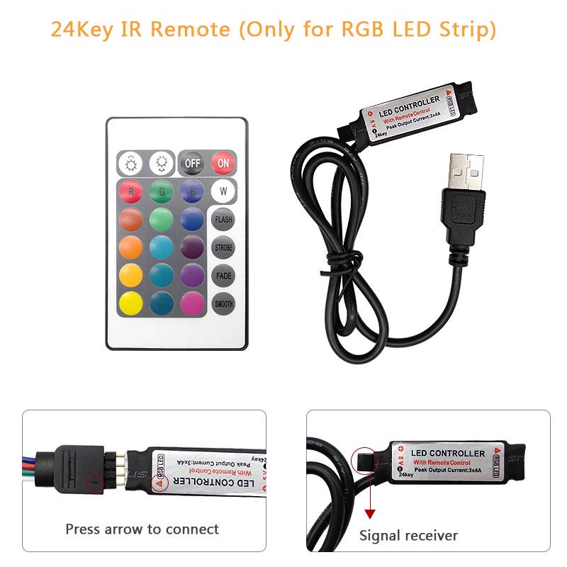 Kefeng 5V 24V USB RGB LED Controller RF IR 3Key 24Key RGB LED Dimmer 4 Pin USB Interface For