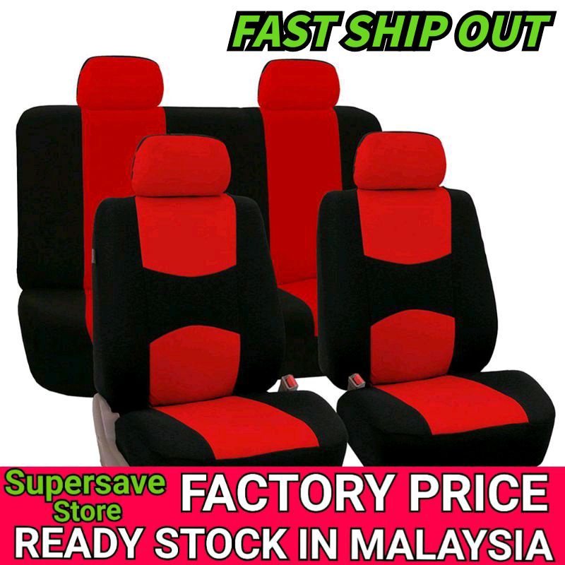 Pink Full Set Car Seat Cover Front Rear Seat Cushion Mat Polyester Fabric