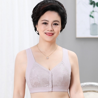 Lace Front Button Bra for Middle-Aged and Elderly Women Cotton Non