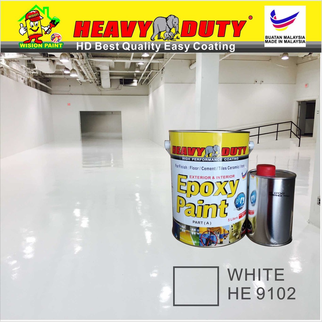 5L ( White HE 9102 ) Epoxy Paint ( Heavy Duty Coating Brand ) Floor ...