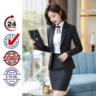 Saiz S-5XL Blazer Hitam New Women Long Sleeve Suit Office Top Long