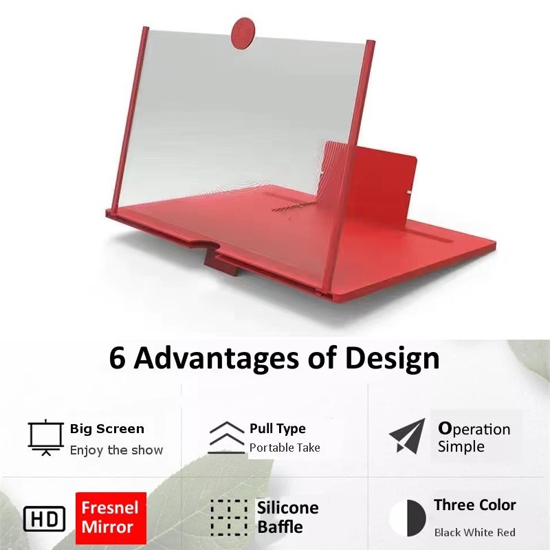 12Inch Phone Screen Magnifier HD Video Amplifier Portable Foldable Phone Magnifier Screen For All Mobile Phones 4-6X Enlargement Ideal For Home