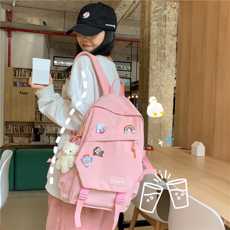 Korean backpack pink sale