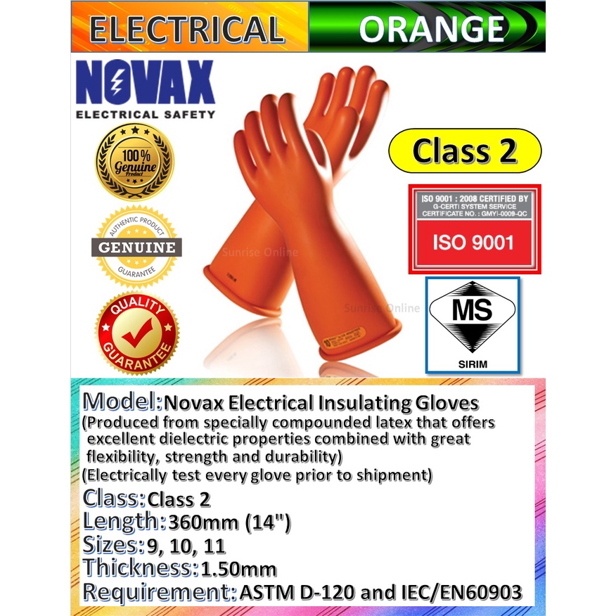 [original]novax Insulation Gloves Rubber Electrical Insulating Gloves Class 2[sarung Tangan