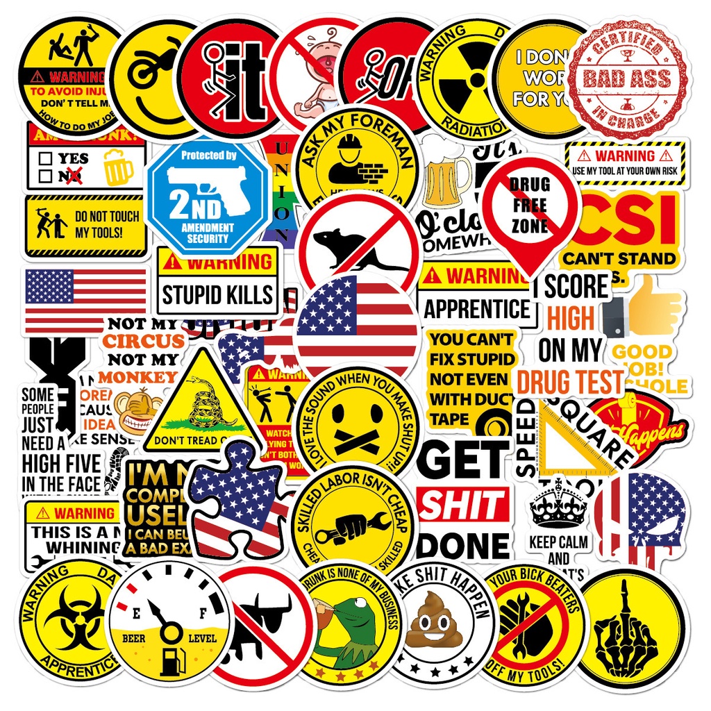 50 Pcs Funny Warning Signs Waterproof Pvc Stickers Shopee Malaysia