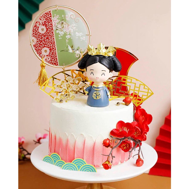 Chinese style birthday King Queen Acrylic Cake Topper Cartoon Girls Boy ...