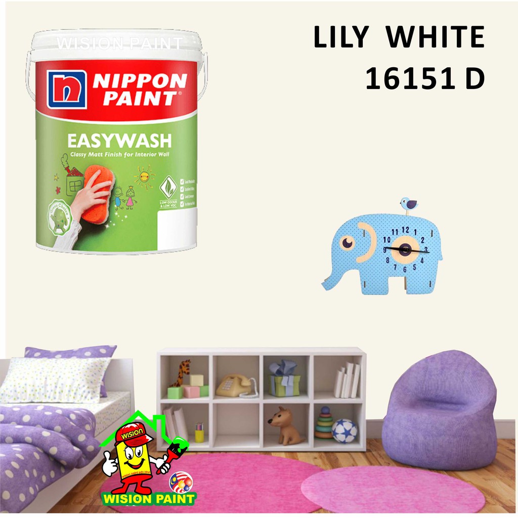 LILY WHITE 16151 D ( 18L ) Nippon Paint Interior Vinilex Easywash Lustrous / EASY WASH / EASY