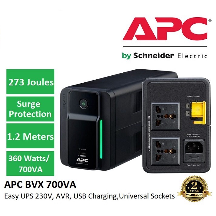 APC UPS BVX700LUI-MS BVX 700VA, 230V EASY UPS AVR UNIVERSAL SOCKET WITH ...