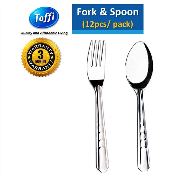 TOFFI Dessert/ Dining Fork and Spoon Stainless Steel/ Sudu, Garpu (12 ...