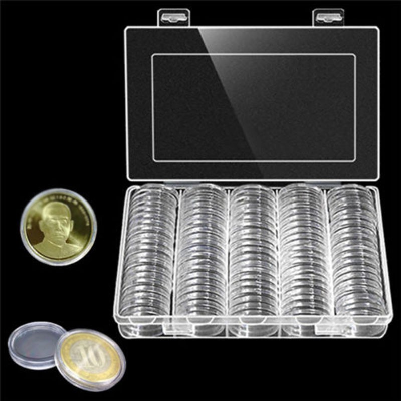 100pcs/Box 30mm Clear Round Coin Boxes Holder Plastic Storage ...