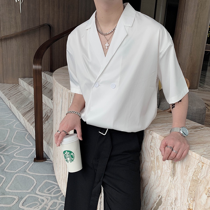 Summer Abstinence Short Sleeve Shirt Men's Korean Style Suit Collar ...